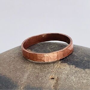 Copper Ring Size 7.5 Band Minimal Texture Hammered Solid Handcrafted Made USA